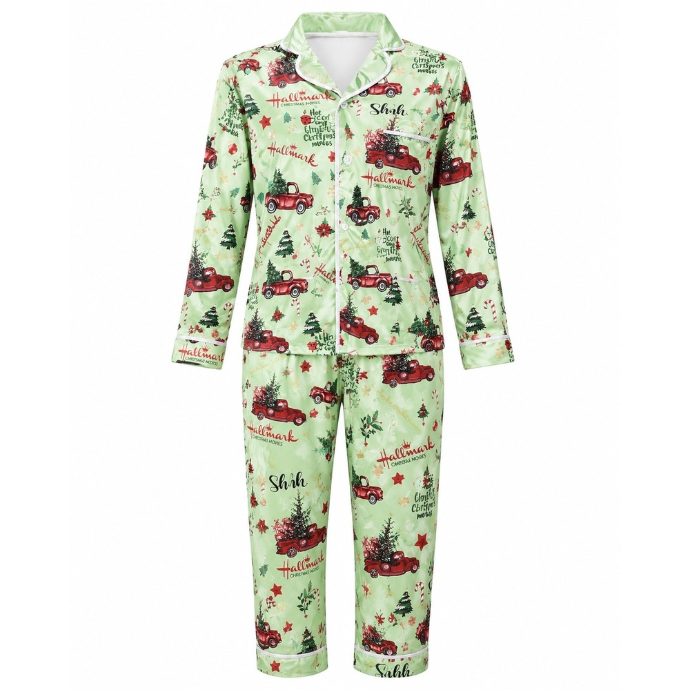 Hallmark Pajama Set Womens Medium Green Christmas Movie Red Truck Sleepwear New
